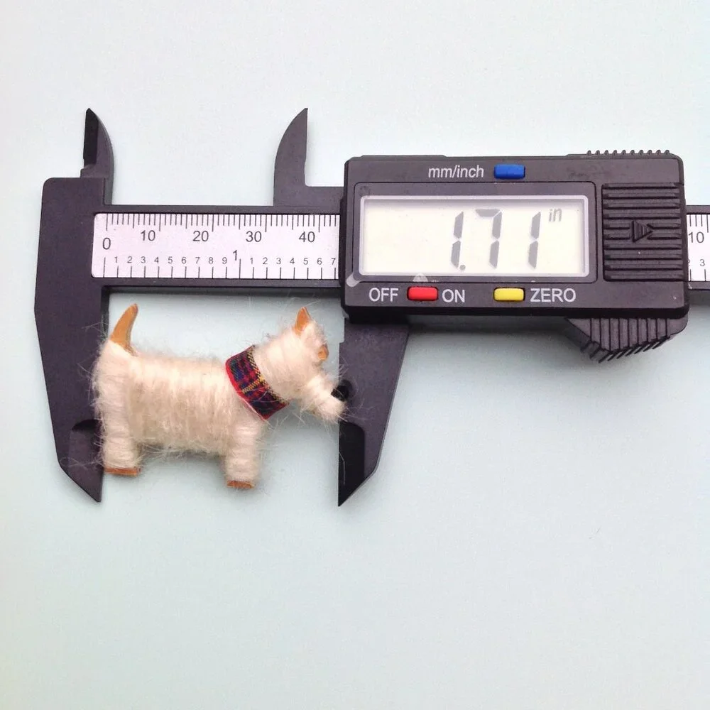 Artisan Brooch Scottish Shetland Wool, Tartan Plaid + Wood Scottie Terrier Dog